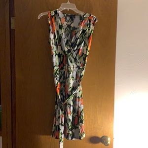 Flowered Apt 9 belted, sleeveless dress.